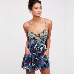 🍓FREE PEOPLE Rows Of Flowers Blue Romper XS